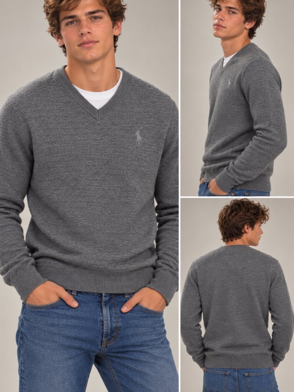 Polo Ralph Lauren Men's Pima Cotton V-Neck Sweater Gray Heather L NWT